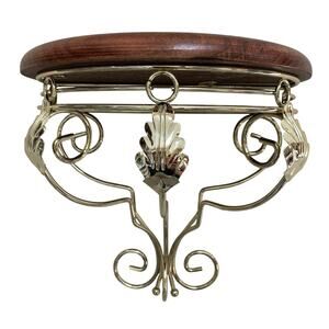 Vintage Gold Metal Halfmoon Wood Wall Shelf Home Interiors 11"L X 10"H X 6.5"W